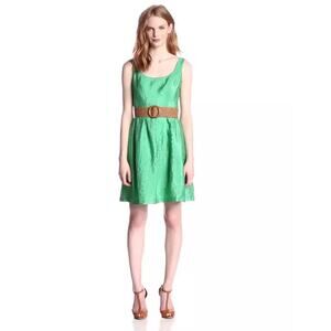NINE WEST | Fit and Flare Dress Kelly Green with Belted Waist Size 16 Sleeveless